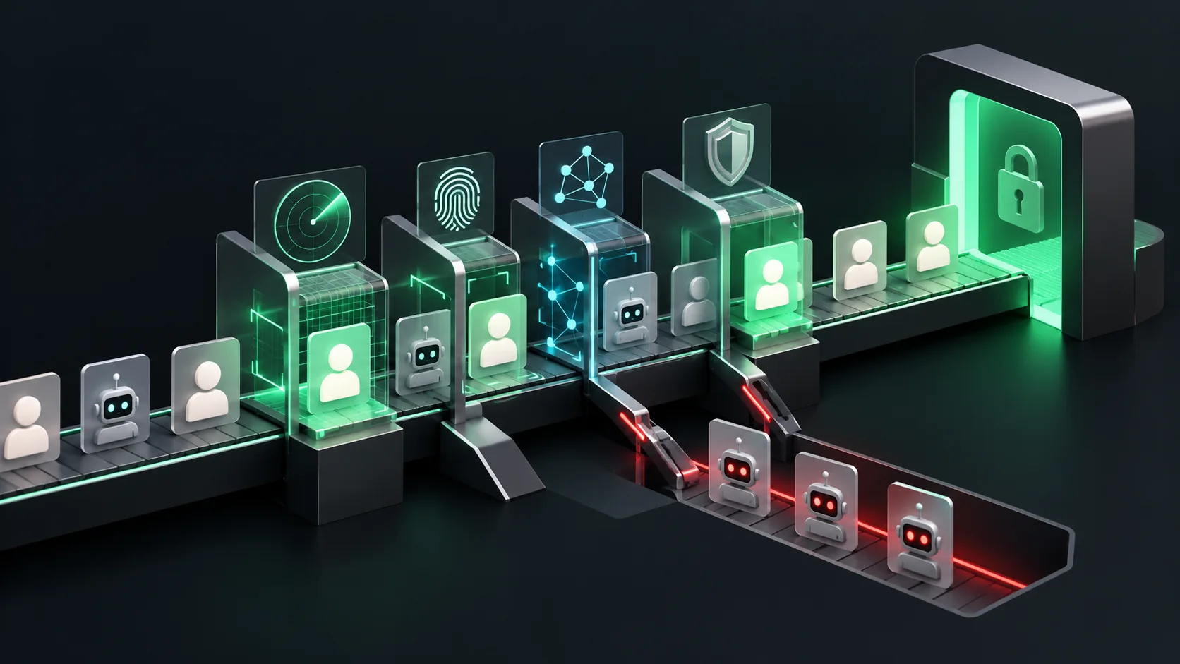 Bot detection tools illustrated with automated signup traffic, challenge controls and login risk review.