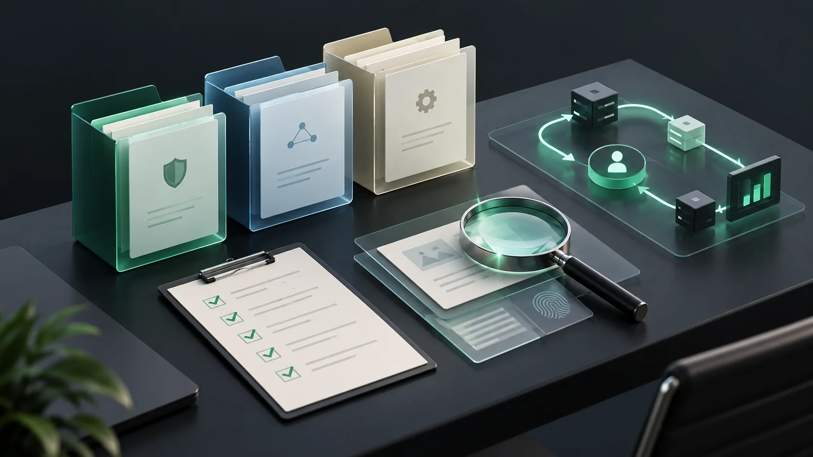 Fraud vendor comparison illustration showing documentation review, a pilot workflow and evidence checks.